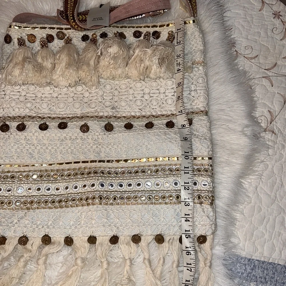 NWT River Island White Tassle Tote Fabric Shoulder Bag 🇬🇧